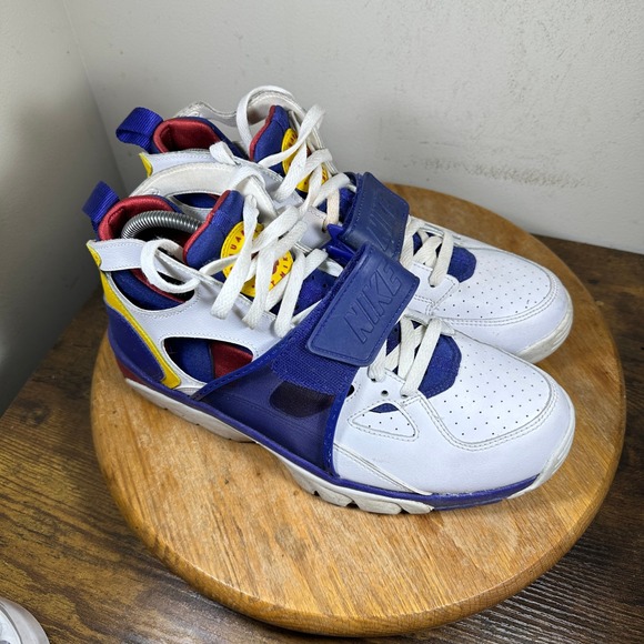 Nike Air Trainer Huarache Mens White Deep Royal Blue Gold 679083-107 Size 10